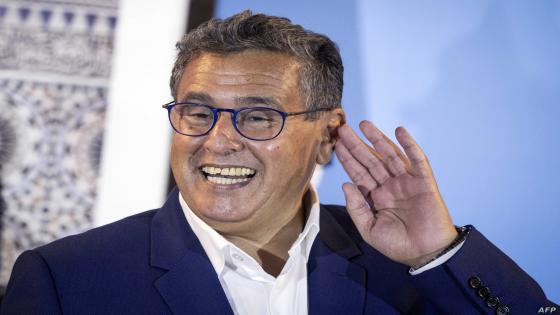 President of Morocco's National Rally of Independents (RNI) Aziz Akhannouch, reacts during a press conference in the capital Rabat, after his party came in first in parliamentary and local elections, on September 9, 2021. - Morocco's long-ruling Islamists have suffered a crushing defeat in parliamentary elections, coming far behind their main liberal rivals, the National Rally of Independents (RNI) and the Authenticity and Modernity Party (PAM) seen as close to the palace, according to provisional results. (Photo by FADEL SENNA / AFP)